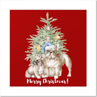 French Bulldogs Under the Christmas Tree Posters and Art